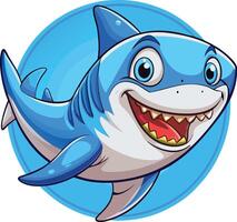 A cartoon shark with big teeth and a blue circle vector