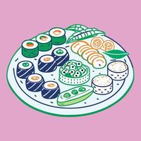 An illustration of sushi on a plate vector