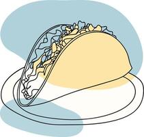 A taco is shown on a plate with a blue background vector