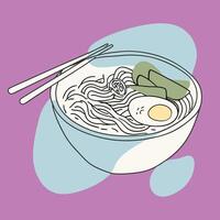 A bowl of ramen with chopsticks and an egg vector