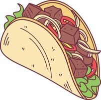 A taco with meat and vegetables on a white background vector