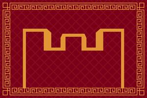 red and gold background chinese new year. abstract design. castle shape on the middle. old style border china pattern and square texture vector