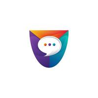 Sphere speech bubble logo on colorful mosaic shield. design template elements for your application or corporate identity. triangle polygon vector
