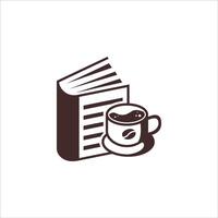book and a glass of coffee logo design. the logo template use flat brown color isolated on white background vector