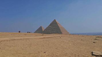 Egyptian Pyramids in Giza Egypt, Panoramic view. Famous Menkaure, Khafre, Khufu pyramids complex video