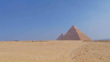 egípcio pirâmides dentro giza Egito, panorâmico visualizar. famoso menkaure, khafre, khufu pirâmides complexo video