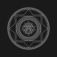 The sri yantra symbol in a circle on a black background vector
