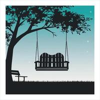 Romantic Bench Swing Under Tree at Dusk vector