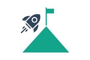 Mission icon. solid icon style. rocket with mountain and flag. icon related to motivation. success elements illustration vector