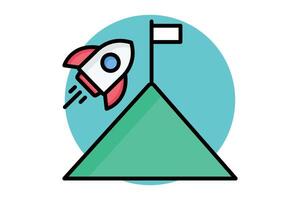 Mission icon. colored outline icon style. rocket with mountain and flag. icon related to motivation. success elements illustration vector