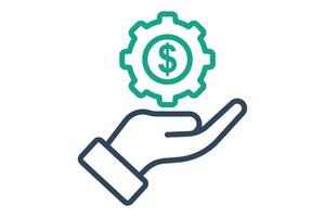 Compensation icon. line icon style. hand with gear and dollar. icon related to motivation. success elements illustration vector