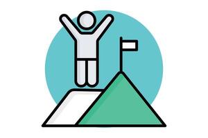 Achievement icon. colored outline icon style. person with mountain and flag. icon related to motivation. success elements illustration vector