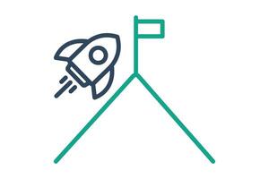 Mission icon. line icon style. rocket with mountain and flag. icon related to motivation. success elements illustration vector
