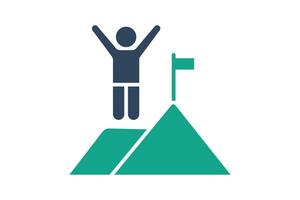 Achievement icon. solid icon style. person with mountain and flag. icon related to motivation. success elements illustration vector