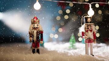 Christmas Nutcrackers Lined Up In Front Of The Tree video