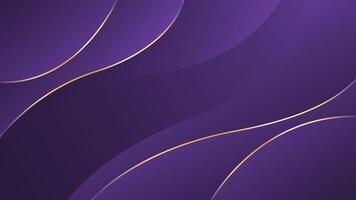 Abstract 3d gold curved ribbon on purple and dark blue background with lighting effect and sparkle with copy space for text. Luxury design style vector