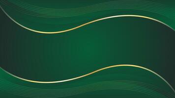 Abstract green luxury wave background with gold lines vector