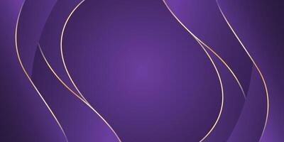 Abstract 3d gold curved ribbon on purple background with lighting effect and sparkle with copy space for text. Luxury design style vector