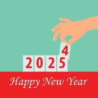 Child hand taking last digit of the year, happy new year concept, banner with copy space vector