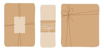 Gift box design with white and brown bow and craft wrapping on isolated white background. vector