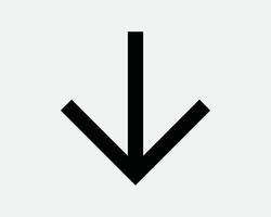 Down Arrow Arrowhead Download Under Below Underneath Point Pointing Guide Here Location Placement Aim SVG Sign Icon Shape Outline Black White vector