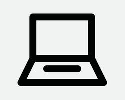 Laptop Computer Notebook Personal Fold Open Work Study Type Monitor Electronic Device Display Screen Flat Sign Icon Shape Outline Black White vector