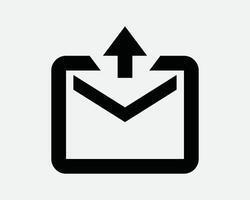 Email Outbox E Mail Send Sent Out Arrow Point Letter Postal Post Envelope Attachment Correspondence SVG Sign Icon Shape Outline Black White vector