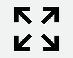 Expansion Expand Zoom In Enlarge Wide Corner Arrow Pointer Increase Stretch Magnify Enhance Full Screen Fullscreen Sign Icon Shape Outline Black White vector