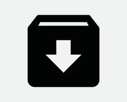 Download Box Down Load Loading Storage Here Direction Downward Archive File Folder Store Digital App SVG Sign Icon Shape Outline Black White vector