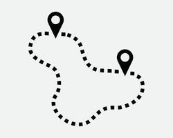 Journey Pathway Destination Travel Vacation Point Pin Pinhead Multiple Location Place Marker Mark Placement Sign Icon Shape Outline Black White vector
