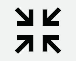 Contraction Contract Zoom Out Minimize Shrink Arrow Point Pointing In Four Corners Scale Lens Reduce Size Minimum Sign Icon Shape Outline Black White vector