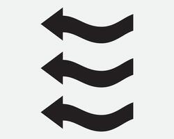 Three Arrows Arrow Left Side West Flow Flowing Move Movement Vent Navigate Path Orientation Pathway Wave Black White Sign Icon Shape Outline vector