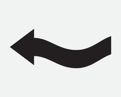 Left Arrow Flow Flowing Wave Curve Position Point Pointing West Direction Path Navigation Here There Beside Black White Sign Icon Shape Outline vector