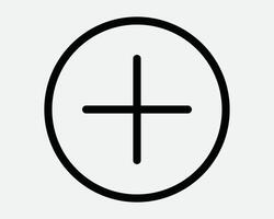Positive Terminal Plus Add Addition Math Round Circle Mathematics Sum Button Cross First Aid Medical Icon Sign Line Outline Black White Shape vector