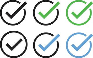 Checkmark icon set approved mark icon. Green check mark with right sign. Tick icon vector