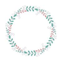 Round frame with branches and leaves in pastel colors. Winter frame with empty space for text. Christmas and New Year. Isolated illustration. vector