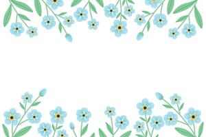 Forget me not flower frame. Rectangular frame with flowers on top and bottom. Delicate blue flowers. illustration. vector