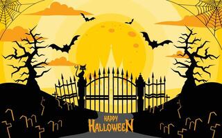 Halloween background with gate and trees vector