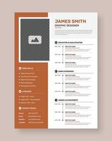 Simple professional biodata or resume cv design template with image holder vector