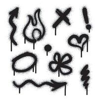 Collection of graffiti image symbols. Spray painted graffiti pattern with question marks, arrows, crowns, stars, skulls, fences and fists. Spray paint element. Street art style illustration vector
