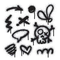 Collection of graffiti image symbols. Spray painted graffiti pattern with question marks, arrows, crowns, stars, skulls, fences and fists. Spray paint element. Street art style illustration vector