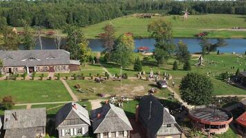View from the top of the Sula Interactive History Park Museum in Belarus. Medieval historical complex video