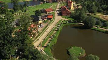 View from the top of the Sula Interactive History Park Museum in Belarus. Medieval historical complex video