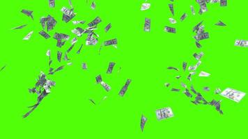 100 Dollar Bills Falling Overlay. 3D Animation Money Rain Explosion. Dollar Banknotes Fountain. Green Screen Alpha channel. Concept of business success, inflation, rich, millionaire, lottery video