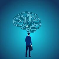 businessman with a briefcase and a brain in his head, ai concept illustration vector