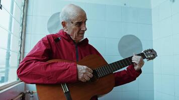 Man Experimenting With Guitar At Home video