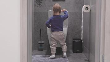 Child learning to use a toilet video