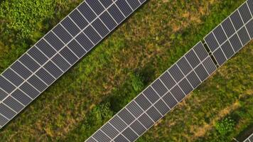 Aerial viet to ecology solar power station panels in the fields green energy, electrical innovation nature environment, alternative energy source concept video