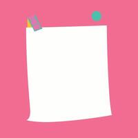 Blank White Paper Note With Pink Background. vector