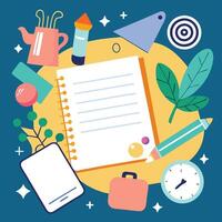 Colorful Abstract Design with Notebook and Pencil. vector